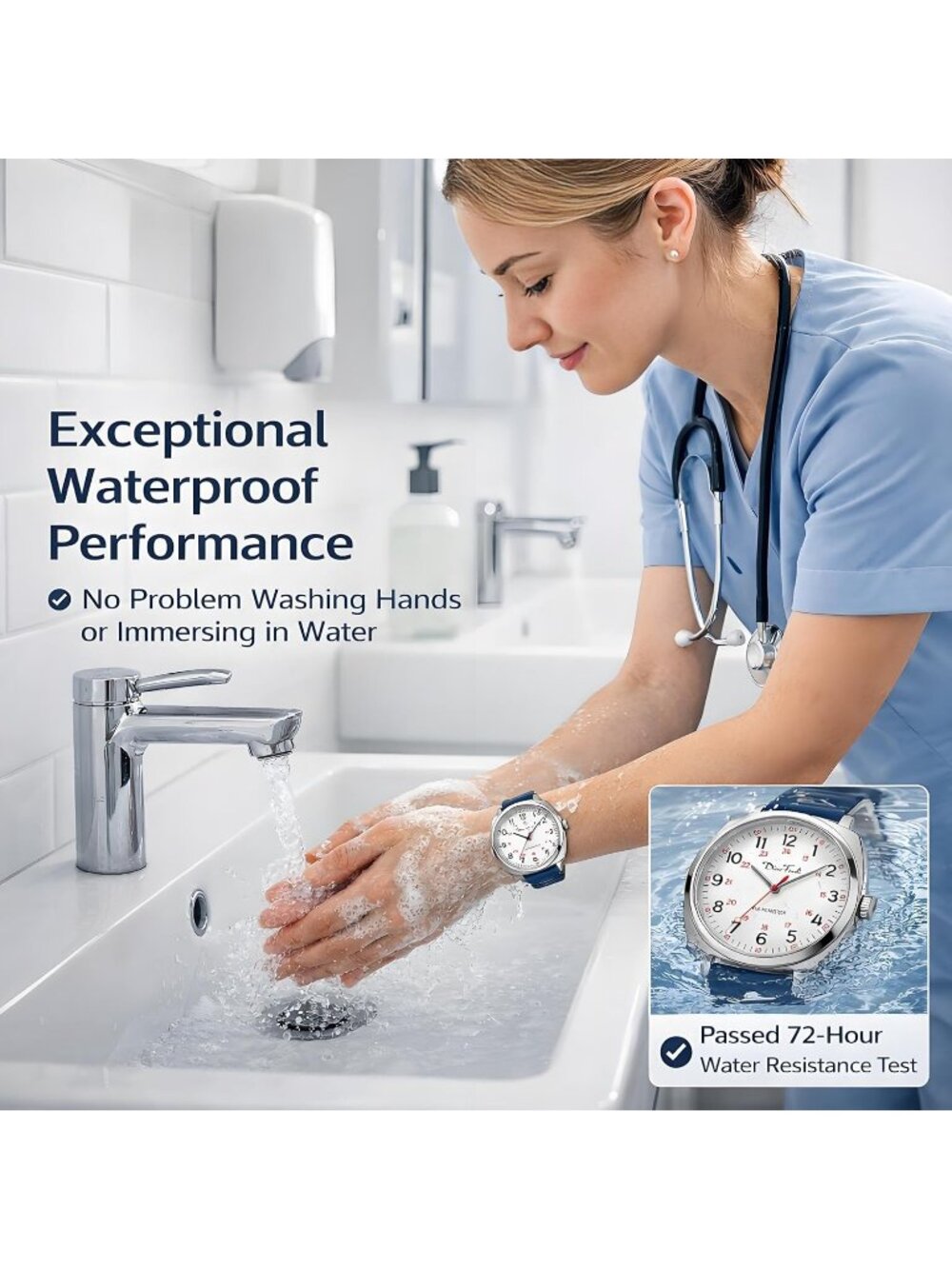 Diaofendi Women's White Black Analog Nurse Medical Professional Waterproof Watch - Picture 3 of 6
